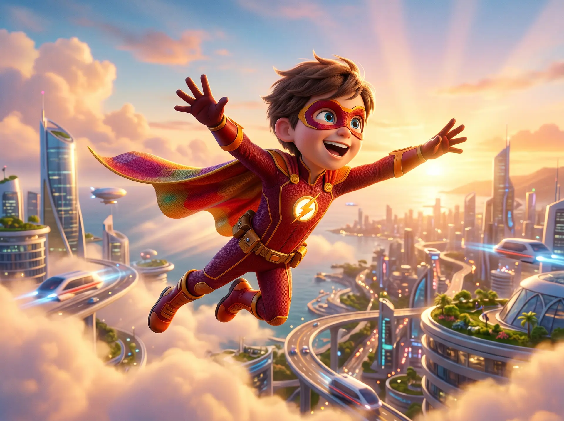 Aventura Superhéroes de Soul Story Kids: escena animada premium donde tu hijo es el protagonista.