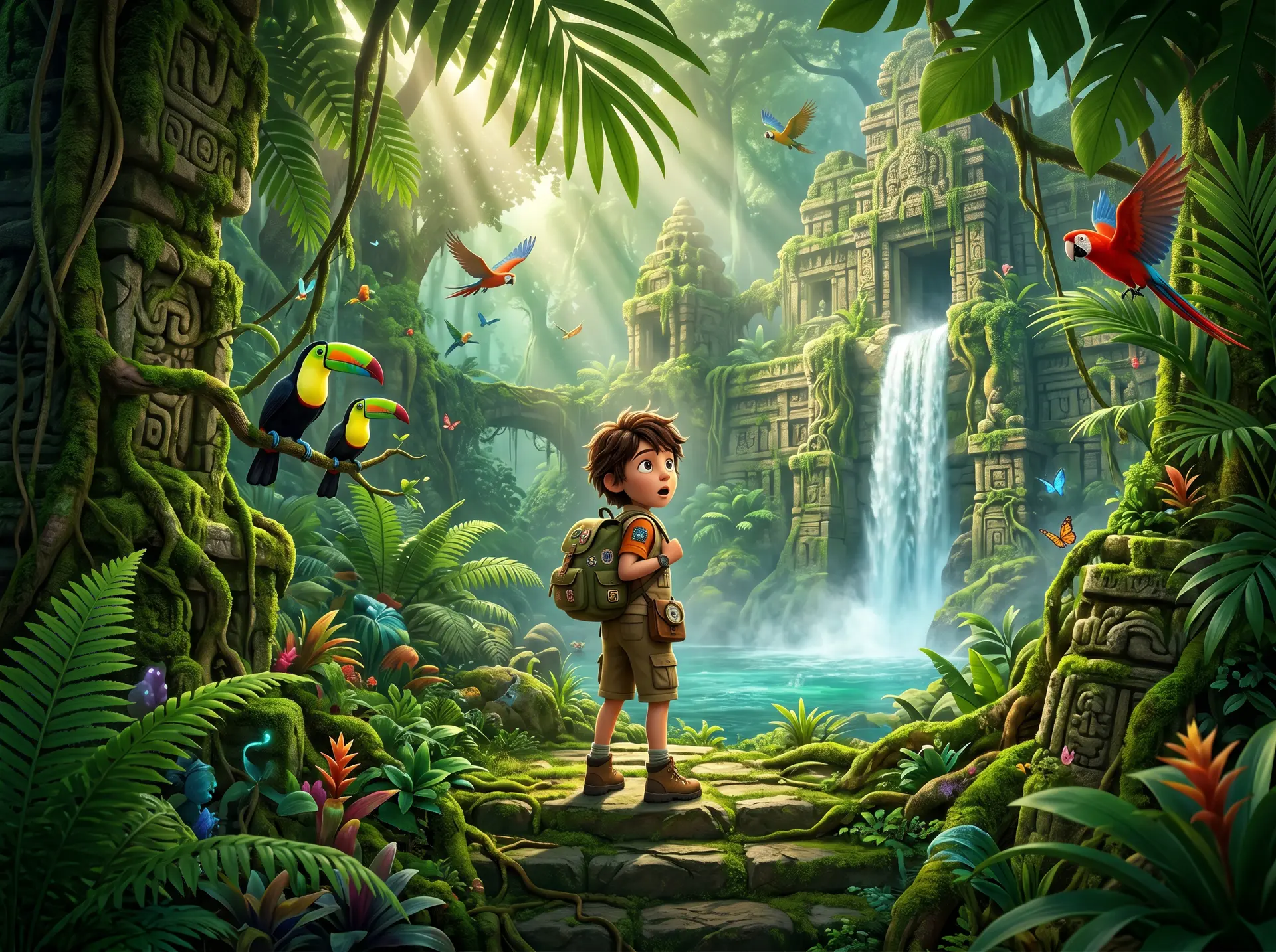 Aventura Aventura en la Selva de Soul Story Kids: escena animada premium donde tu hijo es el protagonista.