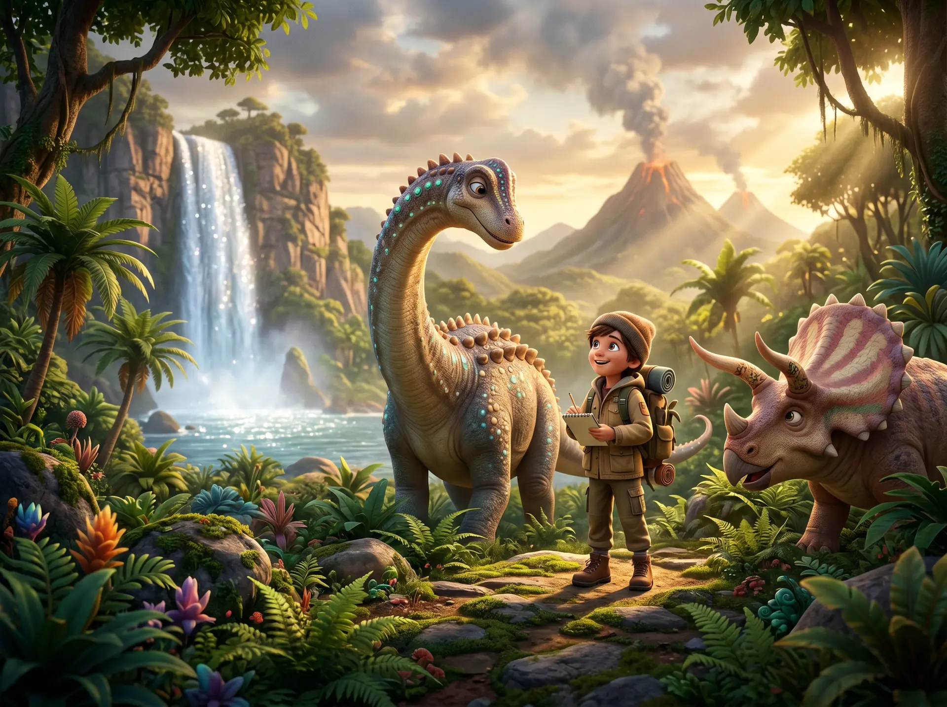 Aventura Mundo Jurásico de Soul Story Kids: escena animada premium donde tu hijo es el protagonista.